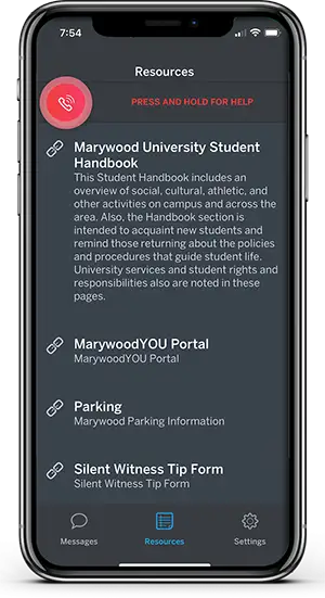 An iPhone showing campus resources