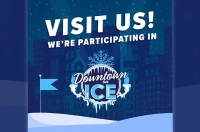 Downtown on Ice logo pictured on a blue background with the words: Visit Us! We're participating in Downtown on Ice. Marywood Virtual Architecture Students Bring Virtual Ice Carving Experience to  Downtown Scranton