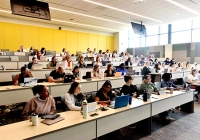 room full of students with laptops and water bottles Marywood Recognized for Affordability in 2024-2025 College Rankings