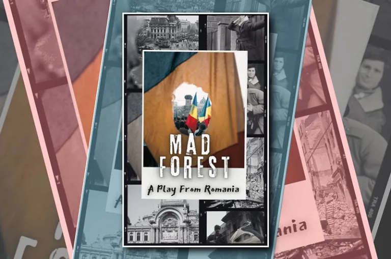 The student-designed playbill poster for Mad Forest is pictured. The play is being held October 3 through 6 at Marywood University.