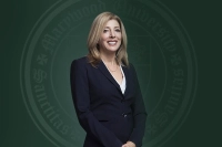 Marywood's 13th President Lisa A. Lori is pictured in a dark blue suit against a green backdrop with the Marywood seal. Inauguration Events Set for Marywood's 13th President