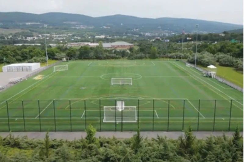 A view of the marywood turf, and the surrounding mountains of Dickson city from above