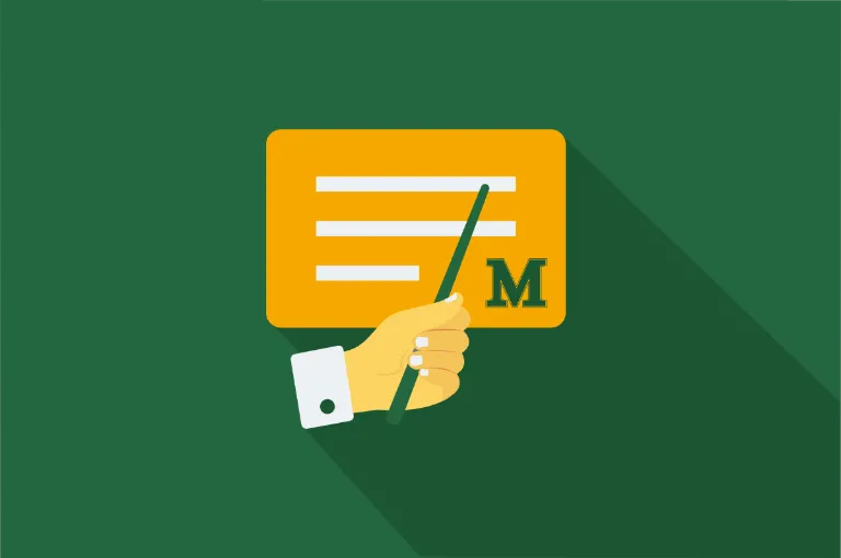 Icon of a hand and pointer with a presentation board featuring the Marywood M logo.