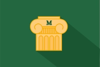 An icon of a traditional Roman column in a gold color with a green Marywood M logo is pictured against a green background. Middle States Review Process Underway at Marywood University